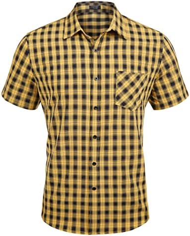Мъжки клетчатая риза COOFANDY с къс ръкав Класически, Намаляване, Без Бръчки, Ежедневни Ризи в клетката на копчета с джоб