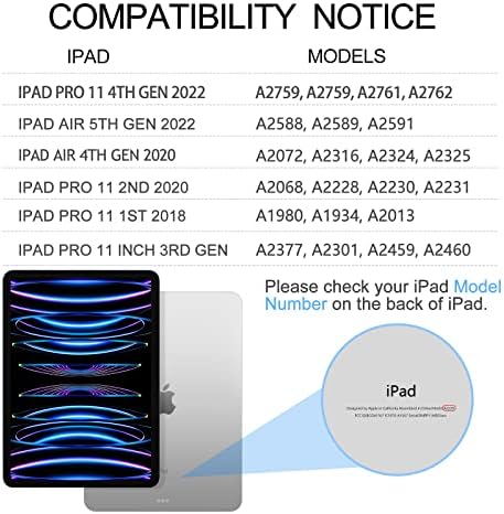 Калъф-клавиатура KVAGO Magnetic за iPad Pro 11 см (4-ти, 3-ти, 2-ро, 1-во поколение - 2022, 2021, 2020, 2018) и iPad Air 10,9 инча (5-то, 4-то поколение - 2022, 2020), Touch тракпад, Отточна тръба на шарнирна връз