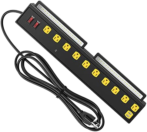 Мощен захранващ кабел 10 контакти с led работна осветление, дълъг захранващ кабел на стена с USB портове, захранващ кабел с дължина