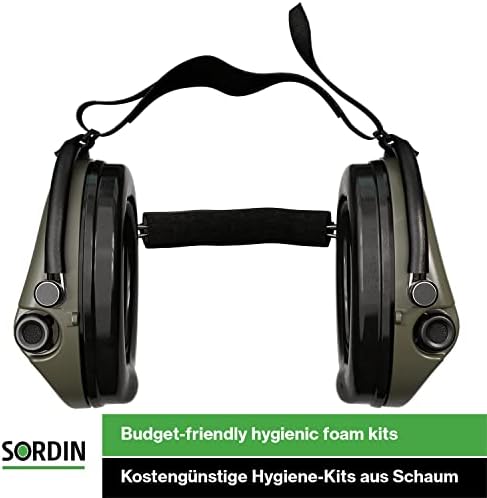 Защитни слушалки Sordin Supreme PRO X с шейным ръб - Идеална за каски - Поролоновые запечатващи за уши с SNR: 25 db - Зелен -