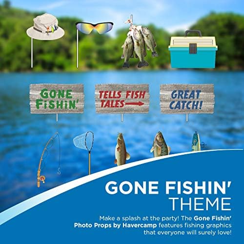 Havercamp Gone Fishin 12 Броя Подпори За Фотобудки | Аксесоари От Хартия На Клечка | рожден Ден, Пенсиониране, Риболов, Ден на бащата