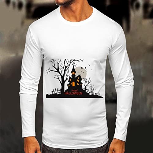 XXBR Мъжки Блузи на Хелоуин, Мъжки t-shirt Happy Halloween Haunted House с Принтом, Дълъг Ръкав, през Цялата Силует, Приталенная