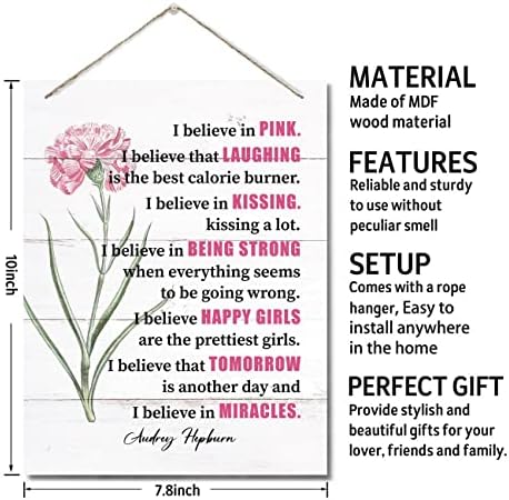 Декоративна Табела с надпис Одри Хепбърн, аз вярвам в розово, Подвесная Стенни Табели с принтом, Дървени Табели, Вдъхновяващи на