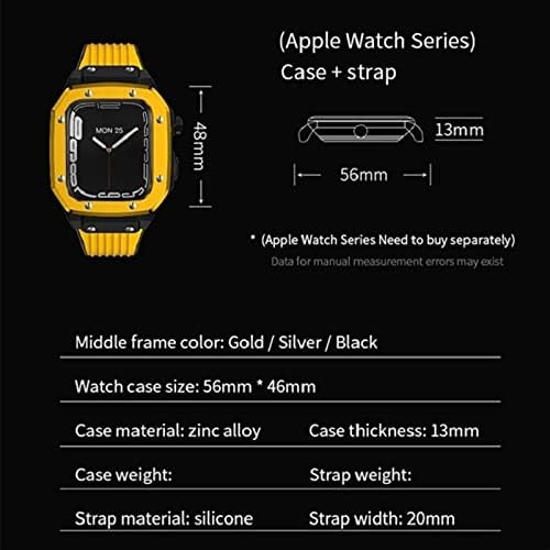 KANUZ за Apple Watch Band Series 7 Модификация 45 мм, комплект модове, Каишка за часовник за мъже, Калъф за часа от сплав, каишка (Цвят: