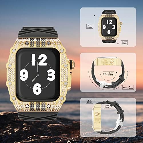 Луксозен калъф Apple Watch с лъскави пайети, здрава Защитна противоударная на кутията, силикон каишка с катарама-пеперуда, предназначен за Apple Watch серия 4 5 6 7 8, размер 44 мм