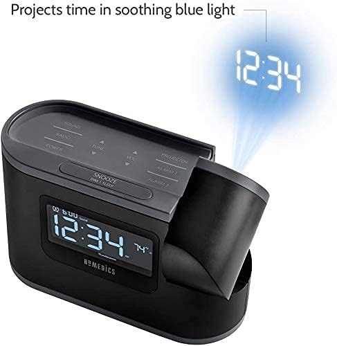 Homedics SoundSleep Будилник с подзарядкой и звукова машина с бял Шум, Прожекционен alarm clock 6 в 1 и Звукова машина за сън, 8 Звуци