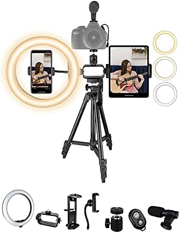 Acuvar Pro Led Околовръстен лампа за Видеоблогинга за таблет и камерата на iPhone/ Android Ipad с 50-инчов статив, притежател на телефона и