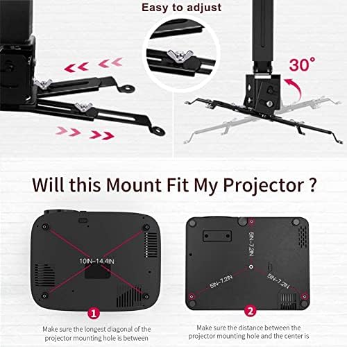 Закопчалка за проектор, Универсално Потолочное Планина за проектор Черен на цвят, С регулируема височина 17-25 см, Монтиране