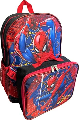 16-инчов Раница Ruz Spiderman Boy ' s С Подвижна Кутия за Обяд в тон (черно-червено)