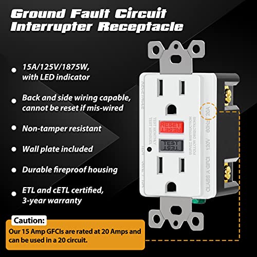 Комплект от 10 контакти ELECTECK капацитет от 15 Ампера 125 В, защитени от неоторизиран достъп GFCI, декоративни контакти GFI, с