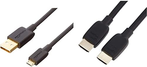 Basics Кабел USB 2.0 A-Male-Micro B, 3 метра, черен и високоскоростен HDMI кабел (48 gbps, 8 К / 60 Hz) - 6 фута висок, черен