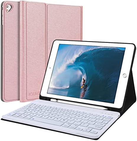 Клавиатура KVAGO за iPad Case е 9,7 инча, Съвместима с iPad 6-то поколение, iPad 5-то поколение, iPad Pro 9,7, iPad Air 2, iPad Air, Свалящ Безжична клавиатура Bluetooth, Умен калъф-книжка с държач за ?