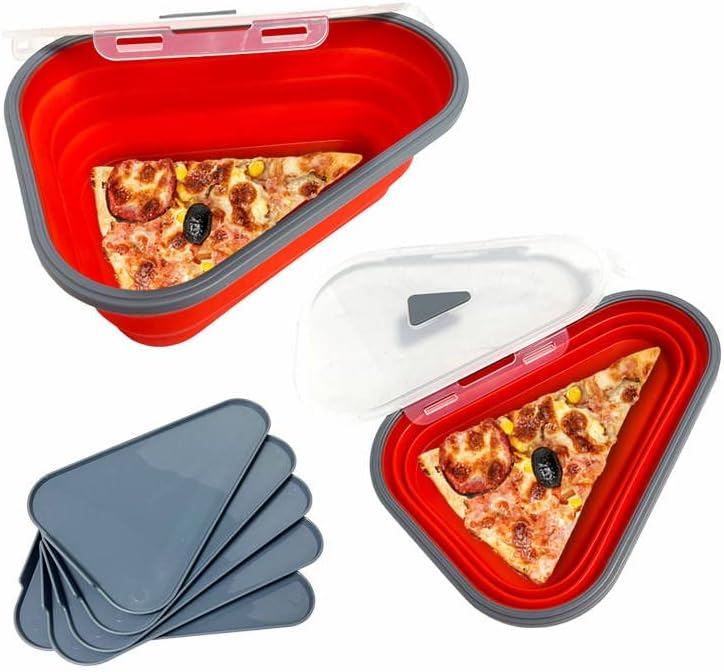 Контейнер за съхранение на пици Сгъваем, Прибиращ се Контейнер за рязане на пица Кутия с Нож за пица 5 тави, употребявани за сервиране в микровълнова фурна съд за съ?