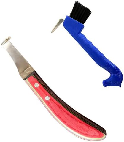 Комплект за грижа за предходната година премиум-клас LeCzar: Японски нож за копита с петлевым острие от неръждаема стомана и мека на Допир четка за почистване на копит