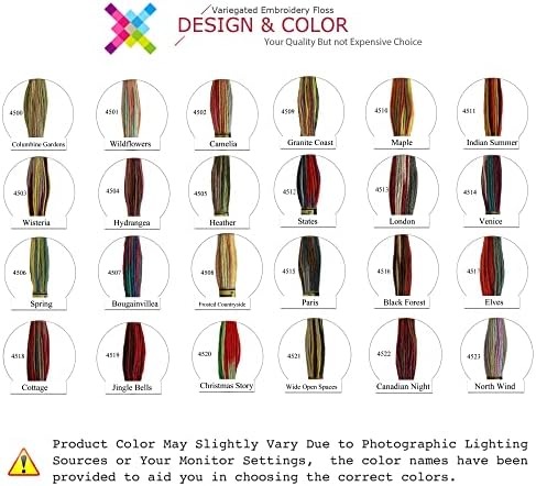 Конци за бродерия на кръстат бод Вълшебен цвят, Различни на Цвят, Опаковане на мулине за бродиране, 8,7 Ярд, Вила, Опаковки от 12 чилета