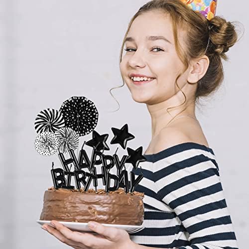 Комплект Свещи за Рожден Ден BEAN LIEVE - Украса на Торта със Свещи за торта, Звездите от балони, Конфети и Фен, 12 Предмети за Украса на Торта за рожден Ден за празнуване н?