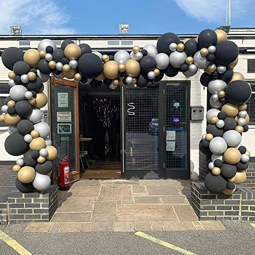 Черни и златни балони, черното злато, сребърни балони, комплект гирлянди, метални балони за рожден ден, сватба, абитуриентски бал, парти украса