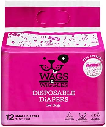 Памперси Wags & Wiggles за кучета от Женски пол | Памперси за кучета от женски пол | Памперси за малки Кучета 15 -19 на талията - 12 опаковки