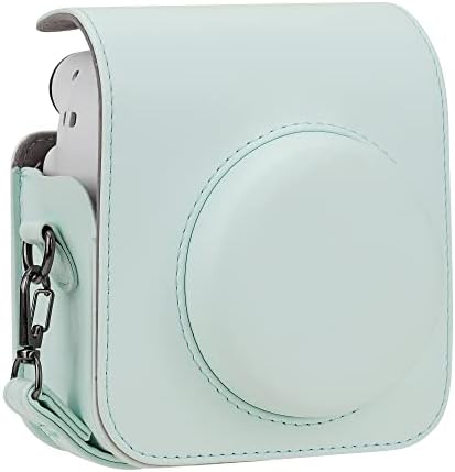 Калъф за фотоапарат Fujifilm Instax Mini 12 с капак LIRDDY, калъф за фотоапарат миг печат от изкуствена кожа с джоб и пагон (мятно-зелен)