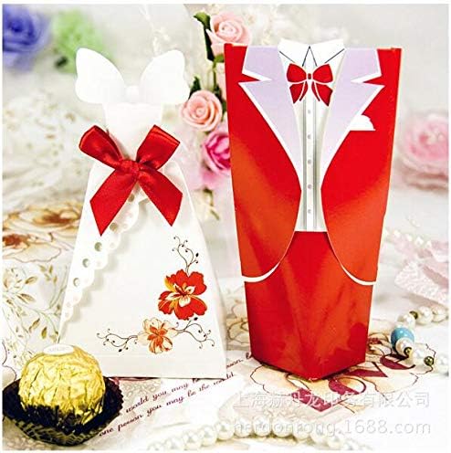 Anncus 50 бр. червени, бели, розови Седалките за Сватбени подаръци за Свети Валентин, Смокинг За Младоженеца-Рокля с Панделка,