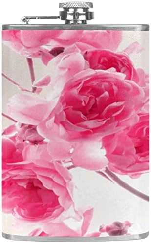 Фляжка от неръждаема стомана, U-образна форма в кожена обертке, нежна елегантна 8 грама, розови рози цвете с цветя модел