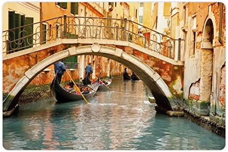 Подложка за домашни любимци Ambesonne Venice за храна и вода, Мост и Традиционните Гондольные канали на Известния туристически град, Правоъгълен