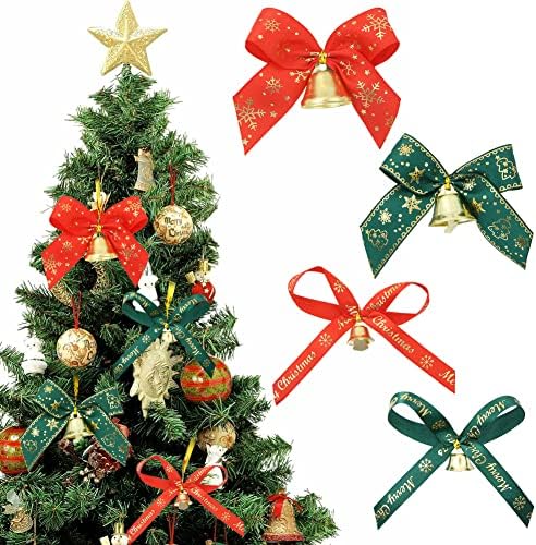 40 Бр. Коледна Лък със Звънци, Коледно Дърво, Окачена Камбаната, за Украса на Носа, Коледна Лък със Звънци за Коледно парти,