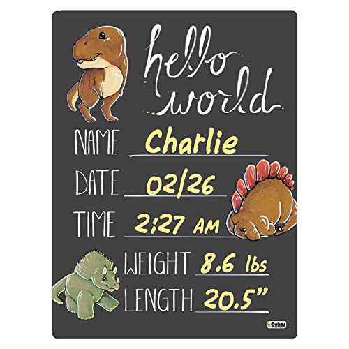 Cohas Hello World Обява за Новорожденном Детето На дъска с надпис на тема Динозавър, от 9 до 12 инча, Без маркер