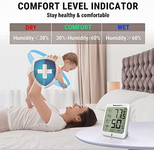 ThermoPro TP53 Дигитален Влагомер Стаен Термометър за дома, Сензор за температура и Влажност с Индикатора за комфорт и Максимално