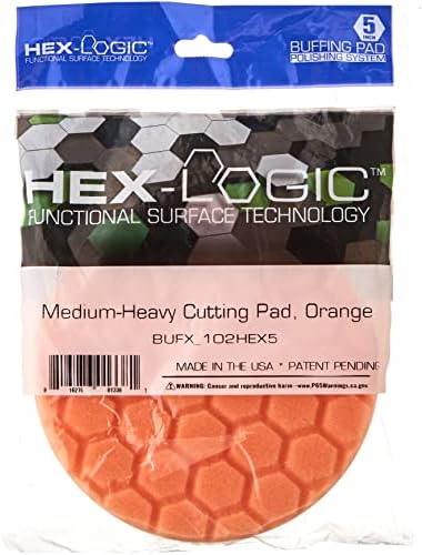 Chemical Guys BUFX_102_HEX5 Тампон за рязане на средна дебелина Hex-Logic, оранжева, 5,5 Накладки за 5опорни плочи, 1 тампон в пакет
