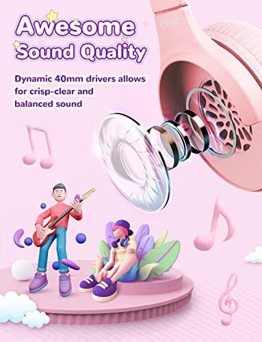 Детски слушалки iClever HS20 с кошачьими уши и смайликом, Опънат, с намалена сила на звука, Режийни Слушалки за деца с общия