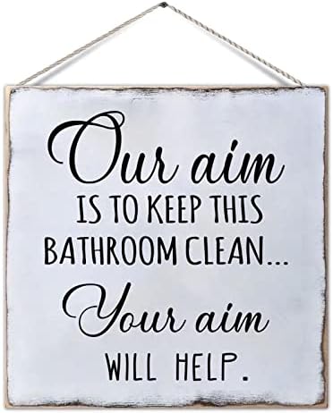 Забавна Табела за баня Нашата цел е да запазим Баня в Чистотата на Вашата Цел е да Помогне на Селския Дървена Дъска, Фаянс