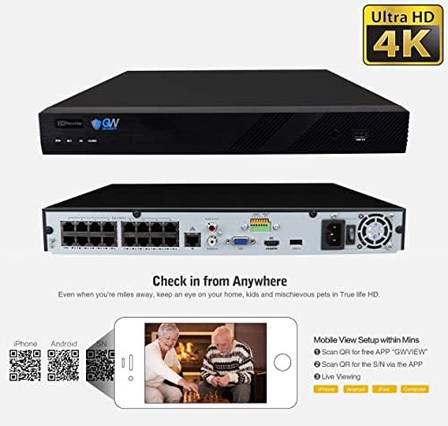Система за видеонаблюдение GW Security 16-Канален 4K NVR 8MP (3840x2160) H. 265 ПР PoE с 16 4K UHD е 2.8-12 мм Цветен увеличение с променливо