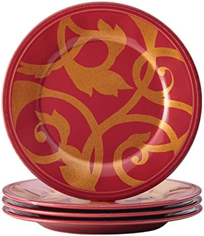 Комплект Чинии за салата Rachael Ray Dinnerware Gold Scroll от 4 теми, Клюквенно-Червен