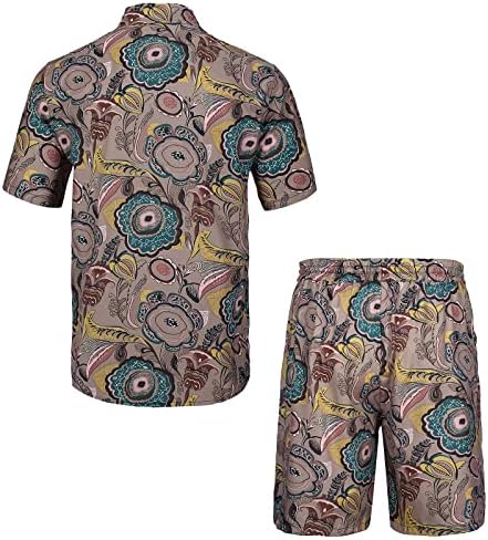 Мъжки Хавайски Ризи YueYangHe, Костюми с Принтом, Ежедневни, Плажни Комплекти копчета с Къс ръкав