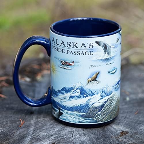 Керамична чаша Xplorer Maps Alaska Inside Passage Map (Големи от 16 унции) за кафе, чай, какао, горещ шоколад, steins за заваряване