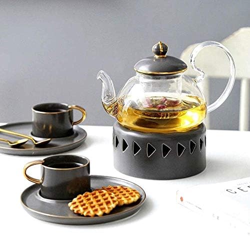 LIANXIAO - Чаен комплект Комплект Чаени Чаши 800 мл Керамични Чаен Комплект Стъклен Чайник С Керамичен капак, Топло Свещници, Кана