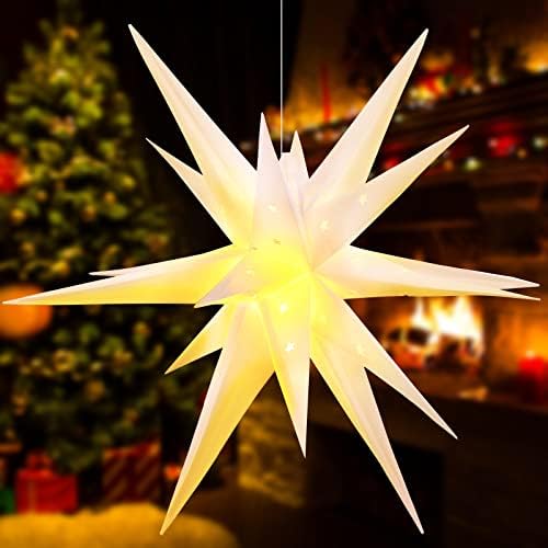 23-Инчов Коледен Моравски Звездна Лампа Moravian Tree Top 3D led Окачен Звездна Лампа с Функция Таймер, Осветление на верандата Празнична Коледна Украса за вътрешно външно (Бя