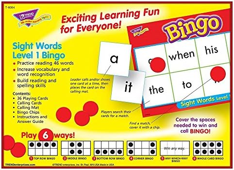 TREND ENTERPRISES: Играта на бинго ниво Sight Words 1, вълнуващ начин на живот за всички, да играе 6 различни начина, отлично подходящ за