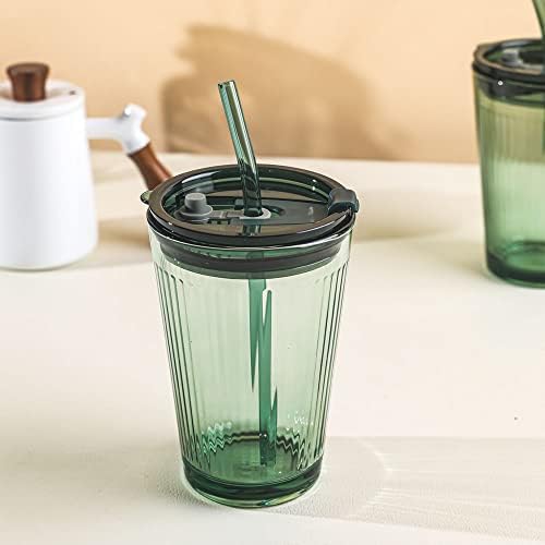 Стъклена чаша LOVWISH с Соломинкой и капак, Зелената Чаша за вода с Соломинкой за възрастни, Цветни Стъклени Буркани за напитки,