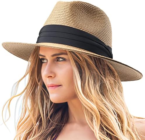 Панама Сламена шапка за жени и мъже, Сгъваеми летни Плажни слънчеви шапки, Регулируем лятна шапка с широка периферия, Упаковываемая шапка.