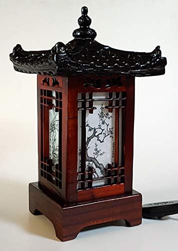 Антични Настолна Лампа от Живия дърворезба Ръчна изработка, Традиционен Корейски Дом, Павилион, Пагода, Дизайн, Арт Деко,