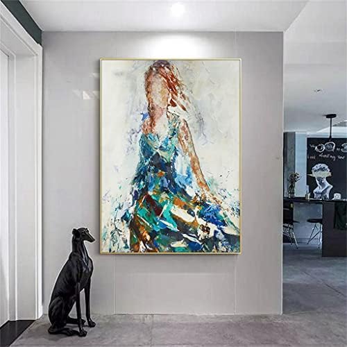 YXBDN Изкуство Абстрактна Момиче Живопис с маслени бои в Синьо-сиво Живопис Плакат Абстрактно Стенно Изкуство, Начало Декор (Цвят: A, Размер: