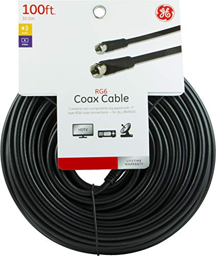 Коаксиален кабел GE RG6, 100 метра. Конектори F-Тип, Двойно Екраниран Коаксиален кабел, Вход-Изход, Коаксиален кабел с ниски