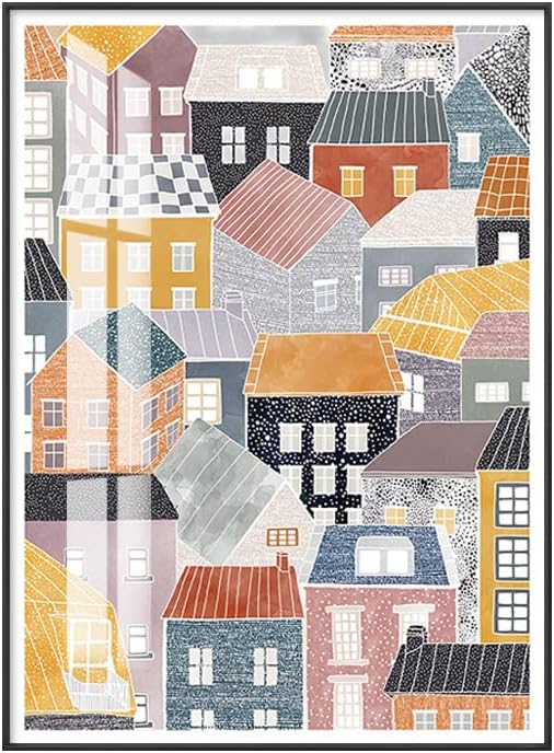 Декоративна живопис за дневна в скандинавски стил, илюстрация креативен архитектурен характер, ресторант, спалня, детска стая, стенно изкуство в топли цветове (C, 24x