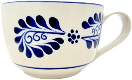 Широка Керамична чаша Talavera от Casa Fiesta Designs - Мексико Кафеена чаша с ръчно рисувани - Ръчна изработка в Мексико - Чаена чаша за офиса и дома, Могат да се мият в миялна маш