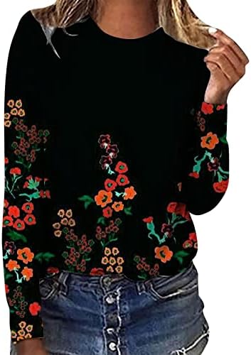 Дамски блузи GOFULY с равен брой гласове-боя, Модерна и Стилна Тениска с кръгло деколте и дълги ръкави с Цветен Принтом, Графични Тениски, на Пролетта, Туники, Потници