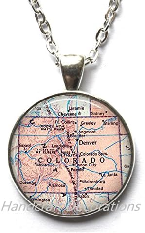 Бижута ръчна изработка Очарователно Колие, карта Колорадо Медальон, Огърлица Колорадо Карта на щата Колорадо Висулка карта Бижута