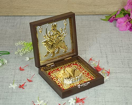 GoldGiftIdeas Позлатен фоторамка Дурга Maa с Charan Падукой (пдк), индийски връщане подарък на Puja, Рамка Амбе Maa с аромат (опаковка