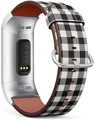 Съвместим с Fitbit Charge 4 / Charge 3 / Charge 3 SE - Кожена каишка за часовник, каишка за китката-гривна с адаптери от неръждаема стомана (бял в рекламната дървосекач)